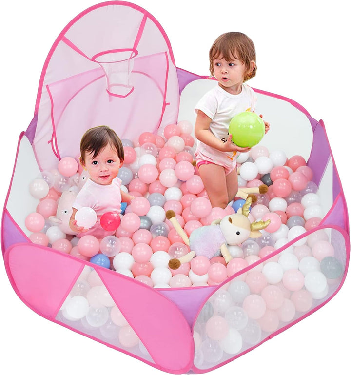 Kids Ball Pit Large Pop up Childrens Ball Pits Tent for Toddlers Playhouse Baby Crawl Playpen with Basketball Hoop and Zipper Storage Bag, 4 Ft/120Cm, Balls Not Included (Blue Yellow Red)