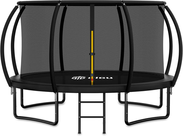 10FT 12FT 14FT Recreational Trampolines with Enclosure Net and Ladder and Anti-Rust Coating, ASTM Approved Trampoline Outdoor for Kids and Adults Outdoor Yard Trampolines