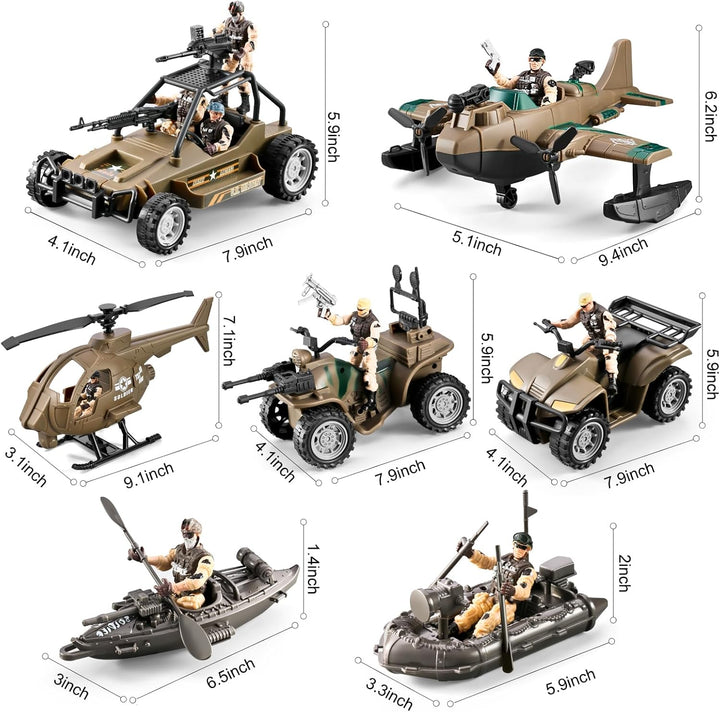 78-In-1 Army Men Sets Toys with Realistic Military Truck/Helicopter/Kayak Boat/Motorcycle/Army Men Action Figures/Weapon Gears, Army Toys Gift for Boys Kids 4-7 6-8 8-14 Fun Birthday Party Favors