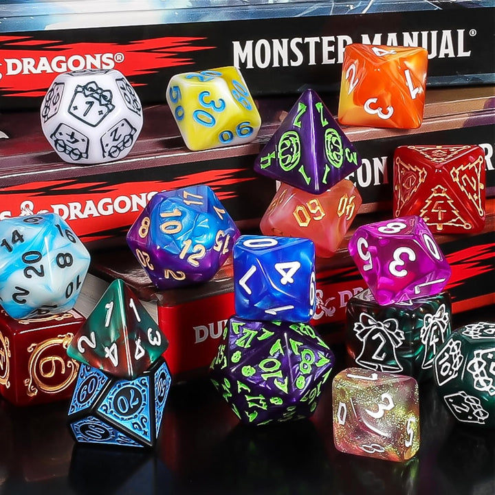Mystery DND Dice Sets - Random 9 Complete Polyhedral Dice Sets with 9 Random Bags, Wide Range of Patterns, Surprise Blind Box DND Gifts for Dungeons & Dragons, Role Playing Table Game