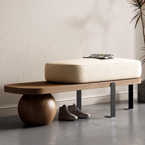 Wooden Boucle Bench with Abstract Metal Leg, Modern Entryway Bench, Upholstered End of Bed Bench,Shoe Changing Bench for Entryway Livingroom Bedroom (Walnut, 140Cm/55.1")