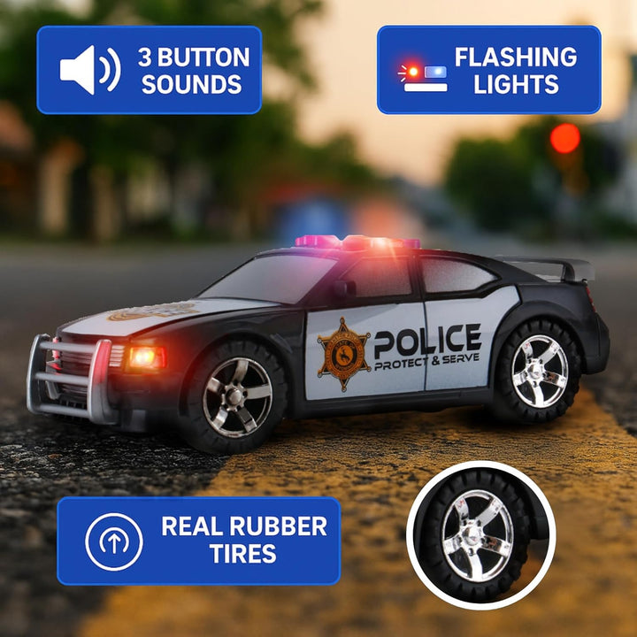 3-In-1 True Hero Emergency Rescue Vehicles Kids Toy Cars Playset - Ambulance, Fire Truck and Police Car with 3-Button LED Light and Sound Effects