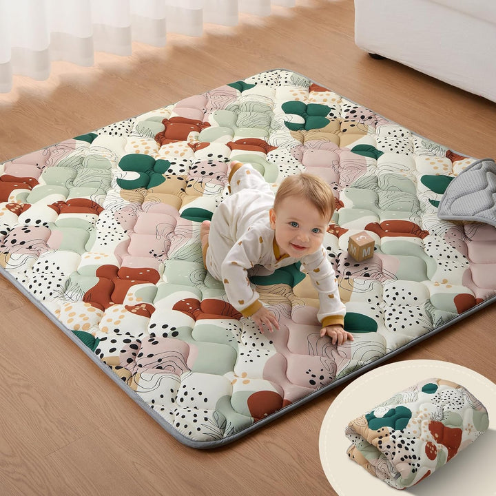 Baby Play Mats for Floor, 50X50 Playpen Mat, Thicken Cushioning Padding Foam Playmate for Baby and Toddlers Infants, Non-Slip & Machine Washable, Earth Tones Design