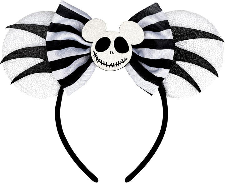 Mouse Ears, Sequin Mouse Ears Headband for Girls Women Halloween Birthday Party (Orange Bow)