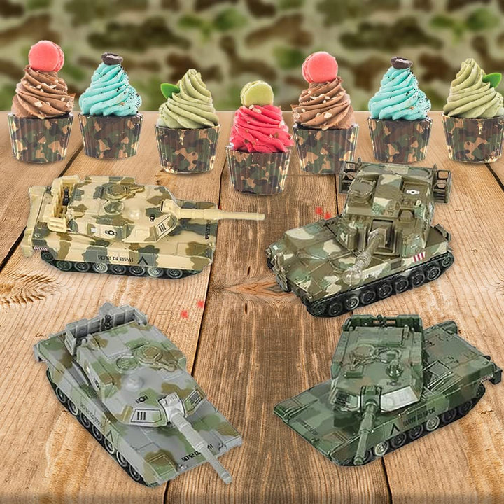 6” Long Pull Back Metal Tank Toys, Set of 3, Diecast Military Vehicles, Camouflage Colors, Army Toys for Boys & Girls, Fun Party Favors, Classroom Prizes, Gifts for Kids