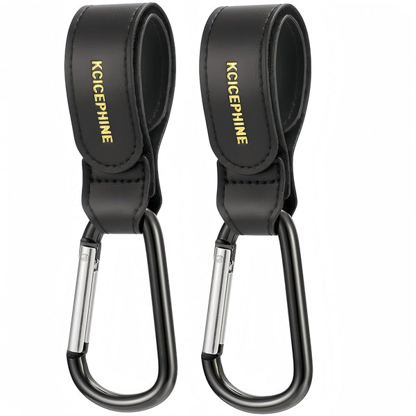 2 Pack Stroller Hooks, Stroller Straps for Diaper Bags,Adjustable Stroller Carabiner Clip,Baby Stroller Accessories for Nuna,Uppababy,Bob,Hook for Bike,Scooter,Wheelchair,Walker Accessories（Black）