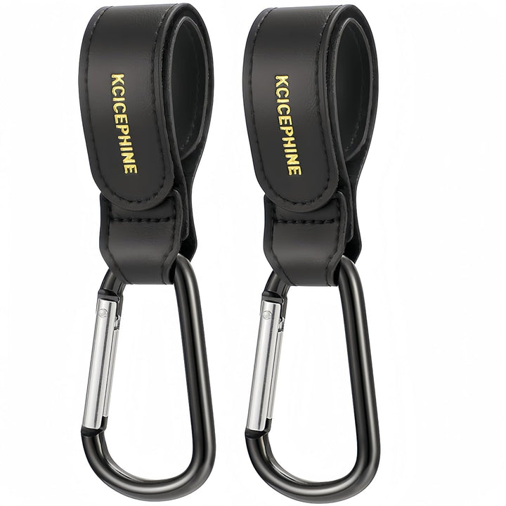 2 Pack Stroller Hooks, Stroller Straps for Diaper Bags,Adjustable Stroller Carabiner Clip,Baby Stroller Accessories for Nuna,Uppababy,Bob,Hook for Bike,Scooter,Wheelchair,Walker Accessories（Black）