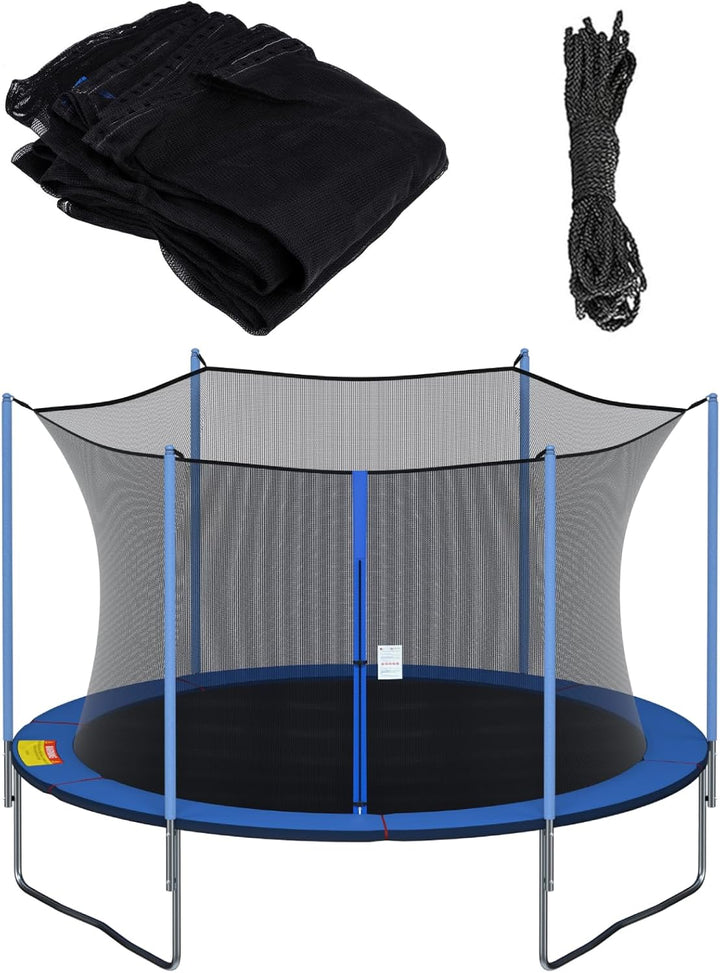 Trampoline Replacement Safety Net for 6 Straight Poles round Frame Trampolines, Breathable and Weather-Resistant, with Adjustable Straps, Zippers, Protection Buckles(Net Only)