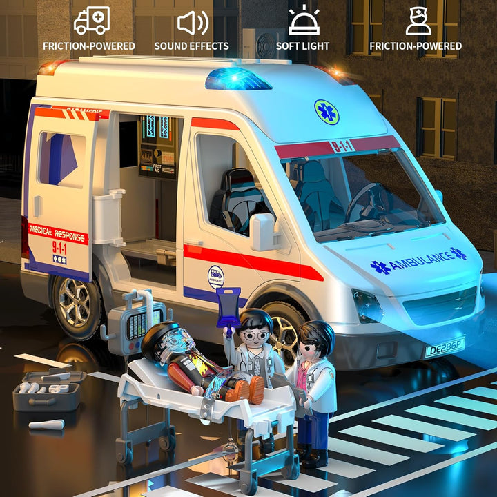 Ambulance Toy Truck for Kids 3-8, Large Toy Cars with Lights & Sounds, Emergency Vehicle Toddler Toys, Rescue Role Playset, Play & Learn Toddler Toys Ages 3 4 5 6 7 8 9 10 11 12