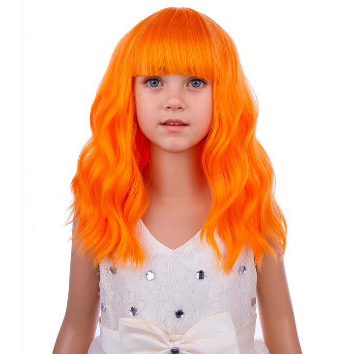 Blonde Wig Kids Child Short Wavy Wig with Bangs Flaxen Blonde Wigs Synthetic Girls Cosplay Halloween Party Costume Wigs (Flaxen Blonde)