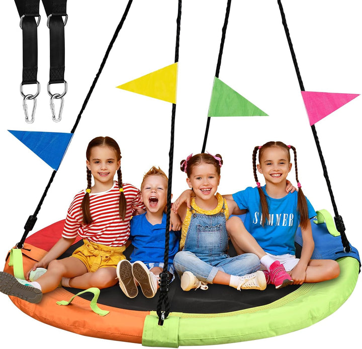 Tree Swing, Saucer Swing, 40 Inch 900Lbs Weight Capacity, with Adjustable Hanging Straps, for Backyard Outdoor, Multicolor, Circle round Disc, Gifts for Kids