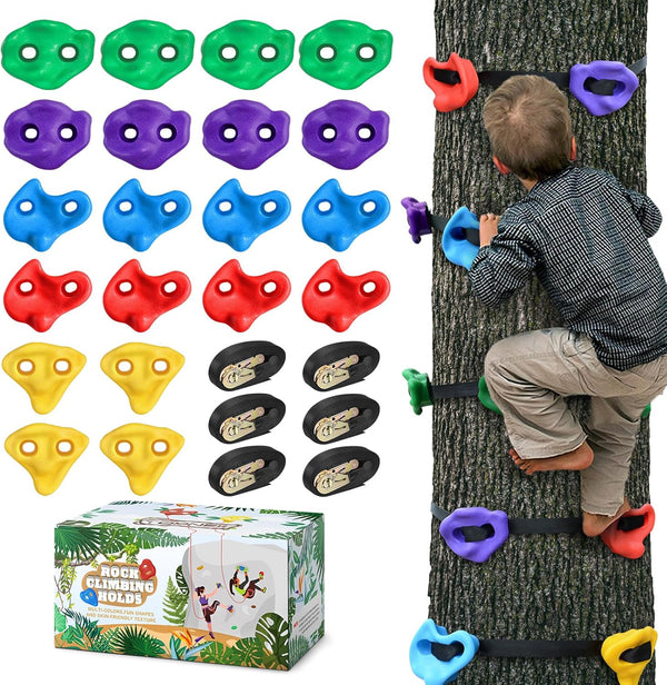 20 Ninja Tree Climbing Holds for Kids Climber, Adult Climbing Rocks with 6 Ratchet Straps for Outdoor Ninja Warrior Obstacle Course Training