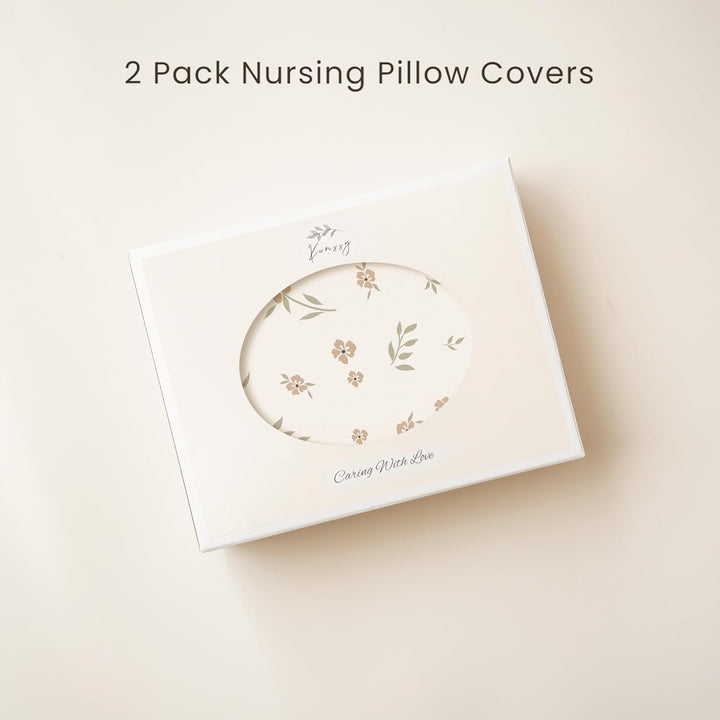 2 Pack Nursing Pillow Covers, Soft and Comfortable Nursing Cover for Breastfeeding Pillows, Pillow Slipcover for Baby Girls Boys Newborn(Brown, Blossom)