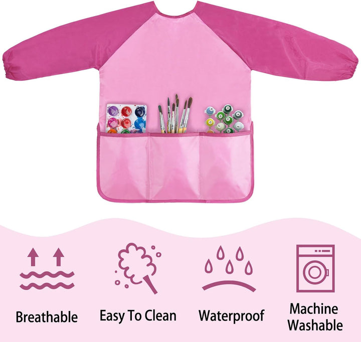 Kids Art Smock, Toddlers Painting Apron Waterproof Children Artist Smock with Long Sleeve and 3 Pockets