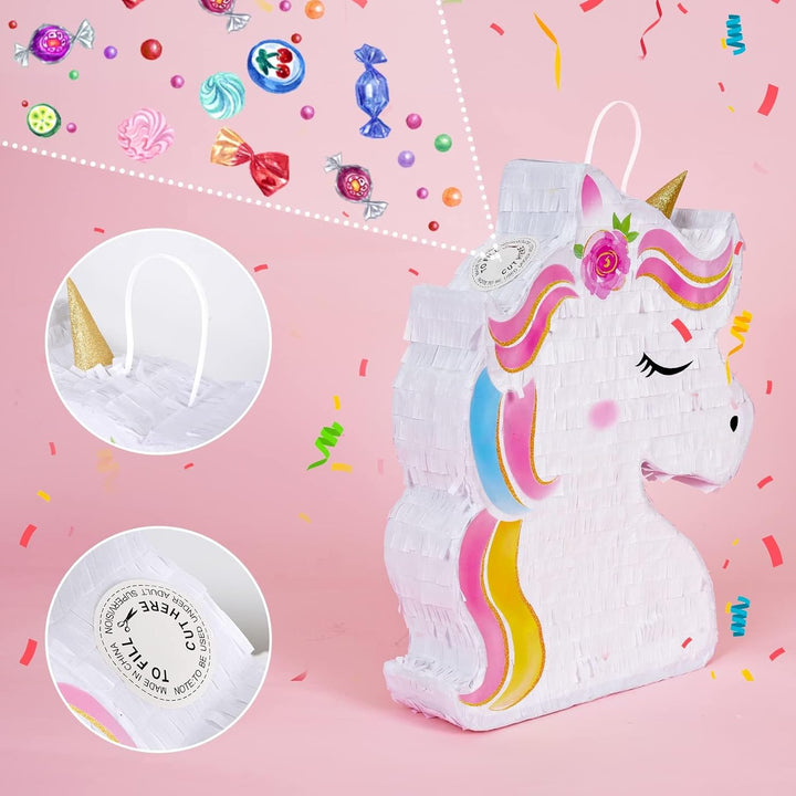 Unicorn Piñata - Unicorn Party Supplies Piñata Bundle with Blindfold and Bat for Girls Kids Rainbow Unicorn Theme Birthday Party Game Decorations (15.7" X 12.2" X 3.1")