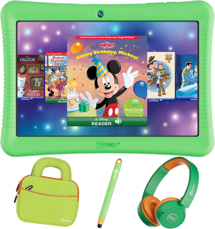 10" Android Kids Tablet Bundle - 32GB, 80+ Disney Storybooks ($350 Value), Parental Controls, Kid-Proof Case W/Kickstand & Stylus, Headphones & Sleeve Bag - Purple