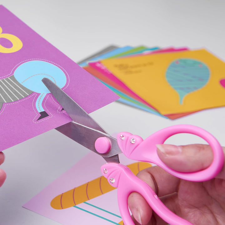 5″ Kids Safety Blunt Tip Scissors, Ages 5-8 & 8-10 for Girls,Rounded Edge & Ergonomic Handles for Small School Student Children Toddler Classroom Cutting Paper,Home DIY (Pink Blue)