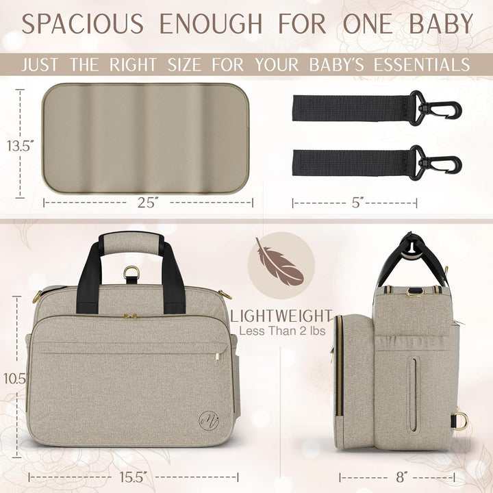 4 in 1 Convertible Diaper Bag Tote for Baby Boys and Girls - Converts into Diaper Backpack, Tote Bag, Stroller Bag and Crossbody Diaper Bag - Beige Baby Travel Bag - Gift for Mom