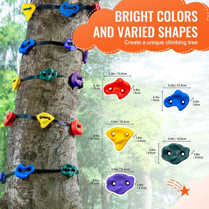 Ninja Tree Climbing Kit, 20 Rock Climbing Holds & 6 Ratchets, Large Climbing Rocks for Kids & Adults Outdoor Backyard Ninja Tree Obstacle Course Training