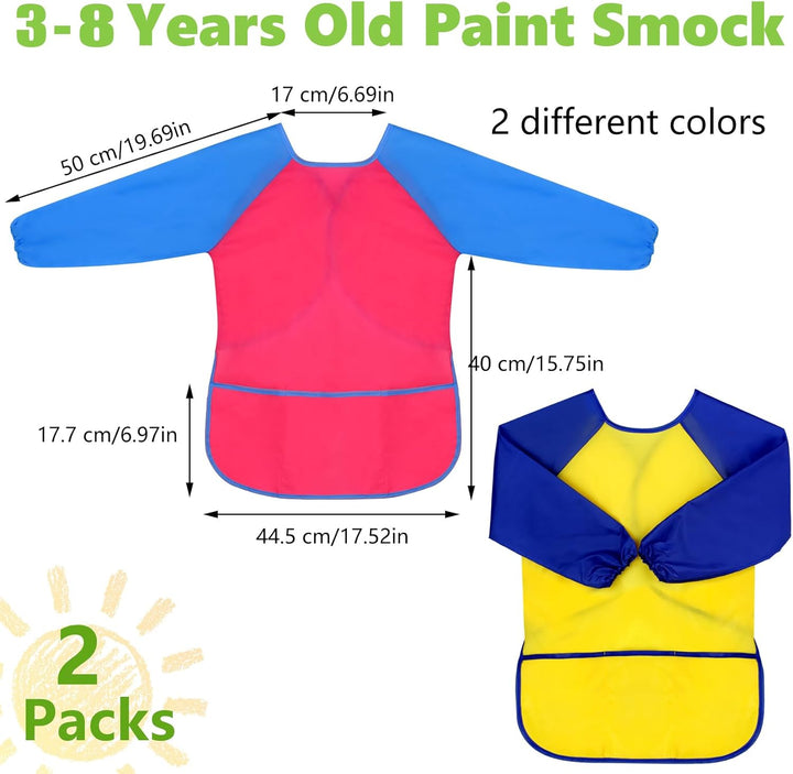 2 Pack Kids Art Smock, Kids Painting Apron, Toddler Smock Artist Painting for 2-4 Years, Waterproof with Long Sleeve