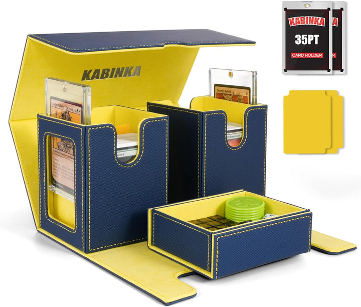 Card Deck Box for MTG with Commander Display, 5 in 1 Card Storage Box Fits 400+ Double-Sleeved Cards, Removable Deck Case for Tcg/Sports Cards with Dice Tray, 4 Magnetic Card Holders (Black Purple)