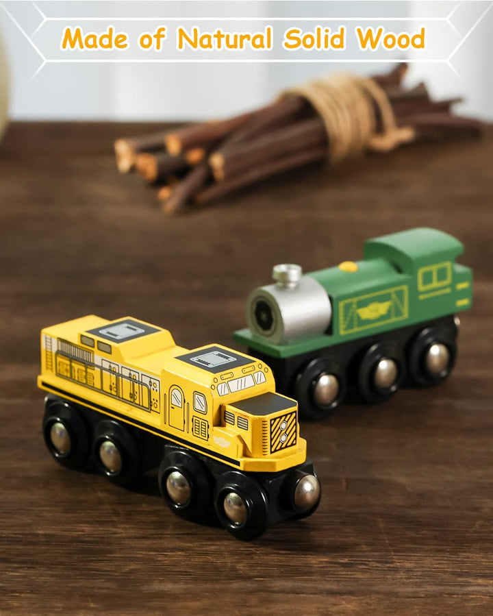 Wooden Train Set Accessories, Magnetic Toy Car Set (10 PCS), Compatible with All Major Brands, Gift for Toddlers, Boys, and Girls Aged 3+