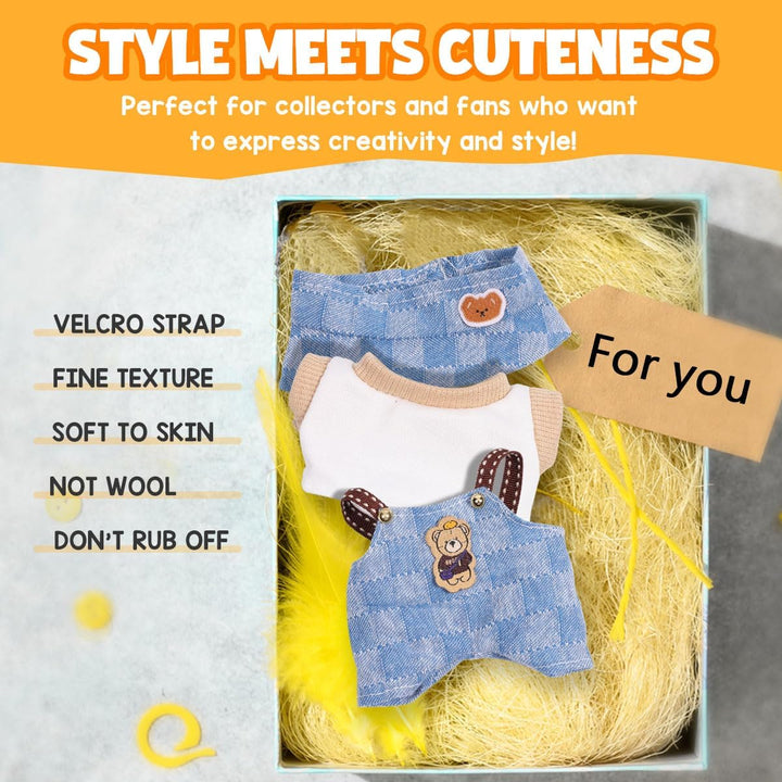 for Labubu Clothes/For Labubu Outfits,Clothes Set for 17Cm Lububu Doll,3 Piece Set Hat Clothing for LA BUBU, Boys and Girls Stylish Adorable Dolls Clothes Accessories (No Doll) (D_Style)