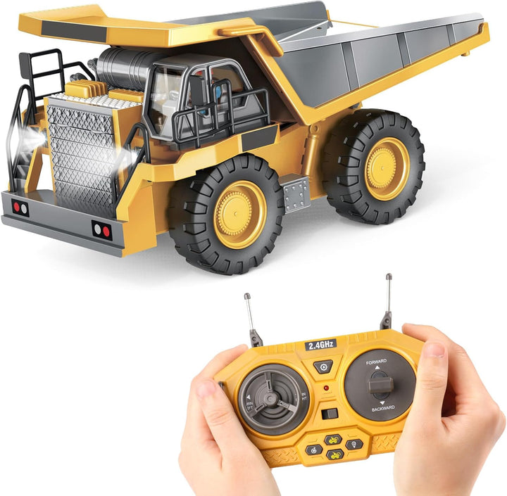 Remote Control Excavator Toy for 6-12 Yr Boys, Best Birthday Gifts for Kids 4-7 8 9 10 11 Year Old, RC Construction Toys with Metal Shovel, Lights, Sounds 2.4Ghz