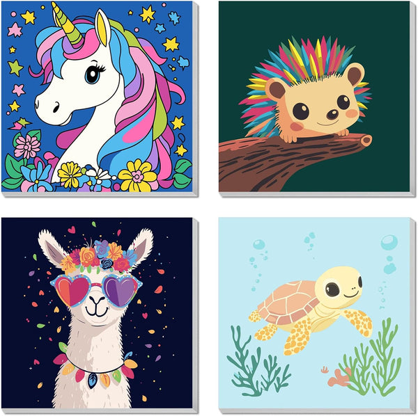 Paint by Numbers for Kids Ages 8-12 & Beginners - 4 Pack Animal Canvas Art Kits with Framed Painting - Easy DIY Color by Number Set for Children, Home Decor & Gifts (8X8 Inch)