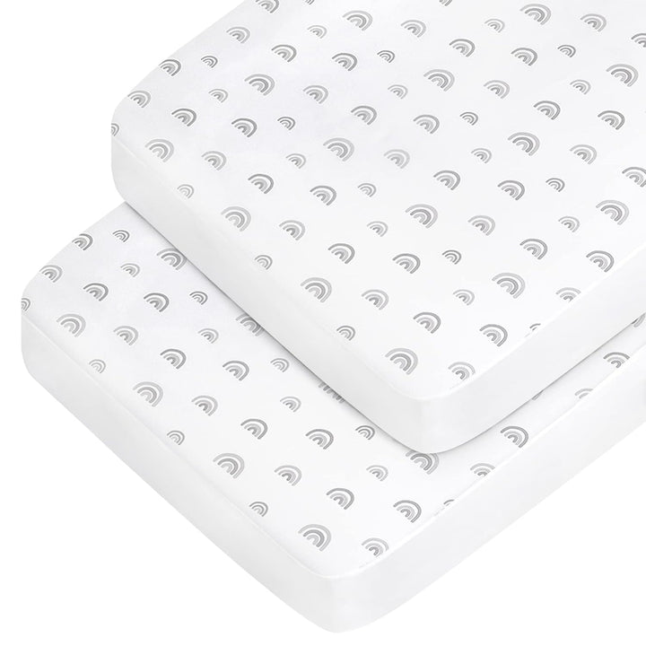 Pack and Play Sheets Boy Girl, 2 Pack Portable Playard Sheet Fits for Graco Pack N Play, Snug Fit Breathable Soft Fitted Playpen Sheet, Mini Crib Sheets, Grey & Navy