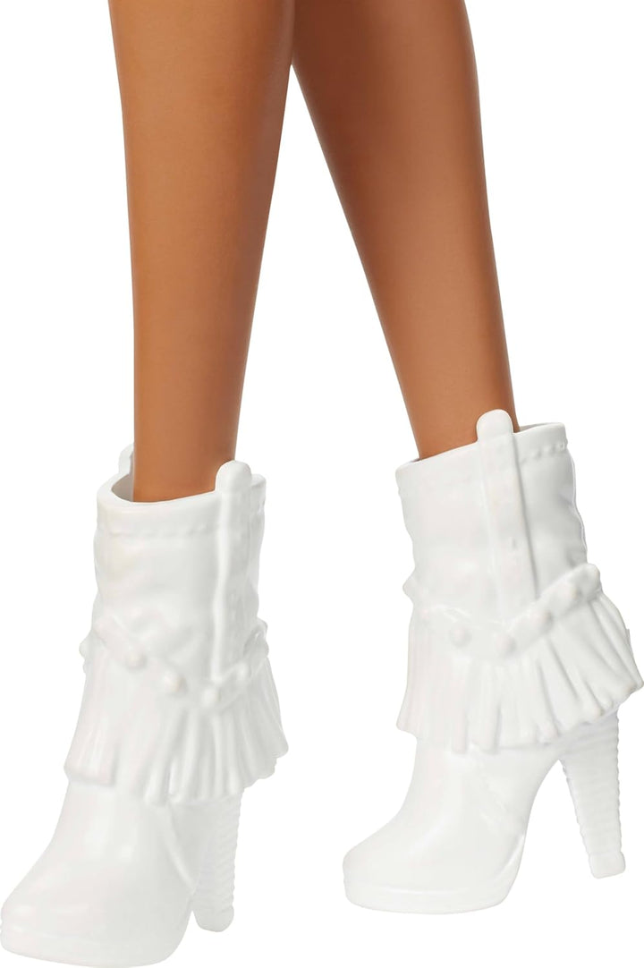 Fashionistas Doll #239 with Black Hair Wearing Sparkly Silver Fringe Dress with Western Accessories like White Cowboy Hat and Boots