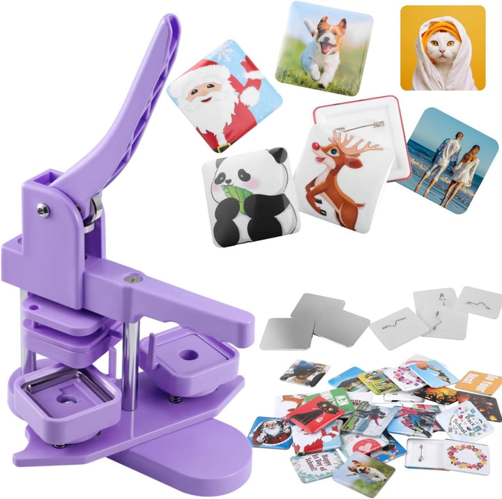 Square Magnet Button Maker Press Machine with 100 Sets Square Badge Making Supplies 2'' X 2'', Custom Fridge Badges – Ideal for Parties, Events, Business, School