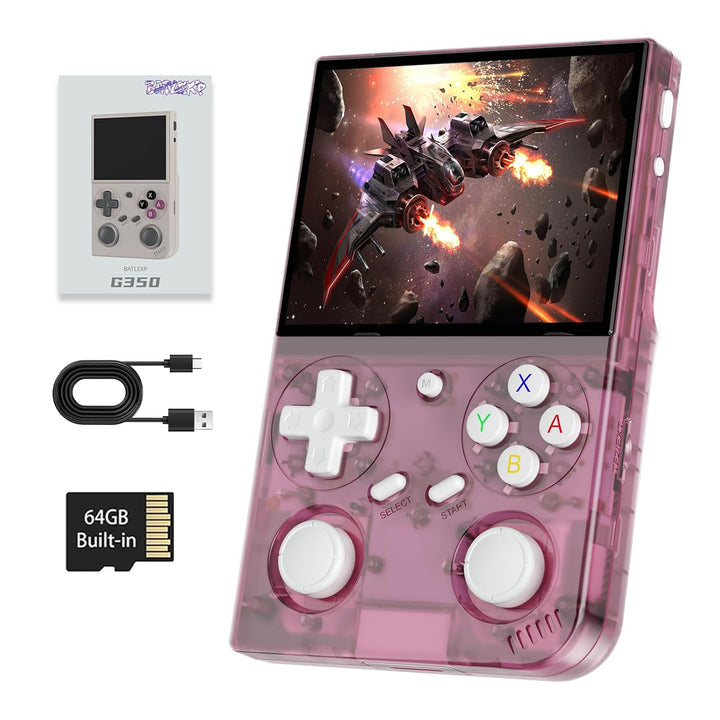 G350 Retro Handheld Game Console , G350 Retro Gaming Console 3.5'' IPS Screen Linux System Built-In 64G TF Card 20+Emulators Pre-Installed 4371 Games Retro Game Console with 3200Mah Battery Black