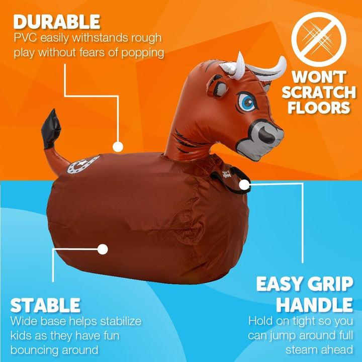 Hip Hoppers Bouncy Hopper Inflatable Hopping Animal Bouncer, Supports up to 250 Pounds, Ages 5 and up (Brown Bull)