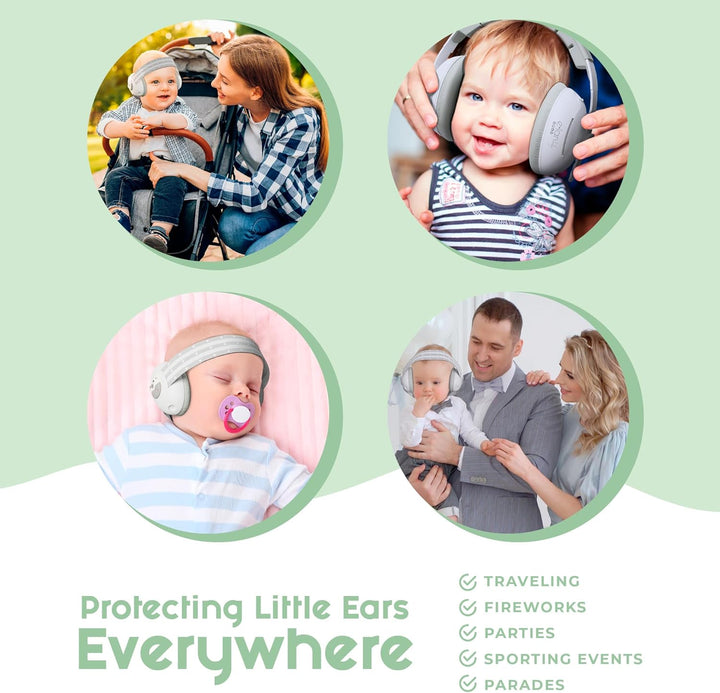 2-In-1 Baby Ear Muffs Noise Protection - Baby Headphones for Noise & Plane Travel - 2 Headbands - Toddler Ear Protection for Infant & Toddler Travel Essential, Age 1-48 Months