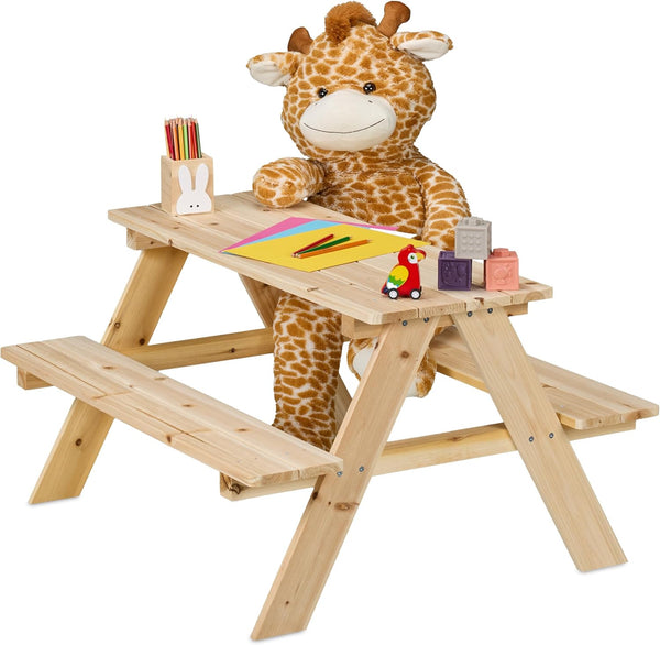 Children'S Garden Picnic Bench Seat Set 51 X 90 X 78 Cm for 4 Children Wooden Natural