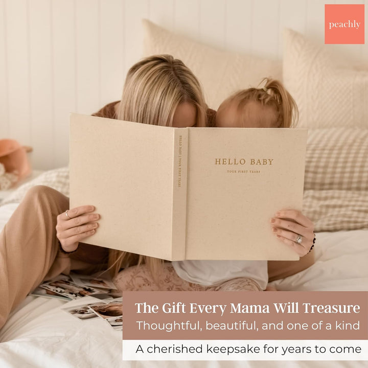 Unisex Baby Memory Book | Minimalist Baby First Year Keepsake for Milestones | Baby Books First Year Memory Book | Simple Baby Scrapbook for Boy Girl Milestones | Natural Linen - Olive