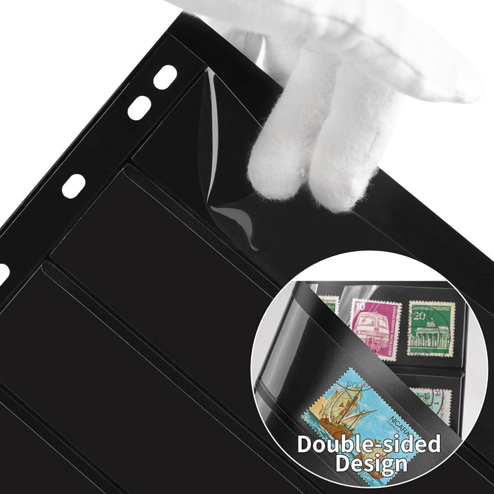 10 Sheets 20 Pages Postage Stamp Album Pages, 7 Pockets 7.7X 1.35In Stamp Collection Inserts, 9 Hole Standard Stamp Collecting Album Sleeves for Stamp Collection Binder IS010710