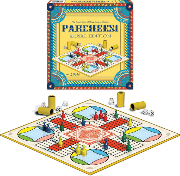 Parcheesi Royal Edition by  Games USA, Classic Family Favorite Featuring Charming Artwork, Tokens and Dice Cups for 2-4 Players, Ages 8+ (6106)