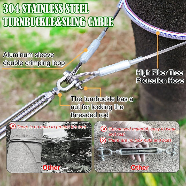 Zip Lines for Kids and Adults Outdoor up to 500 Lbs, 304 Stainless Steel 80FT Zipline Kits for Backyard with Thickened 1/4" Wire Rope, Removable Pulley, Outdoor Playground Equipment