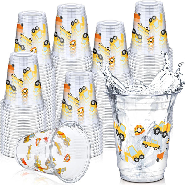 50 Pcs Construction Cups Construction Birthday Party Supplies 12 Oz Theme Plastic Cups Disposable Dump Truck Traffic Glasses for Home Birthday Party Favors Supplies Decoration(Stylish)