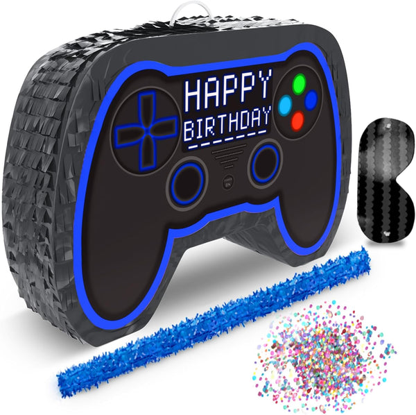 Blue Video Game Controller Piñata (Small Stick Included) 17”X11”X 3” Perfect for Birthday Gamer Parties, Party Decor, Gaming Theme Parties and Other Decorations