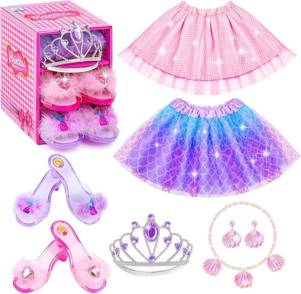 Princess Dress up Shoes Set, Girls Dress up Toys, Jewelry Boutique Necklace Earrings Crown, Princess Dresses Role Pretend Play Gifts Princess Toys for Girls Aged 3 4 5 6 Years Old