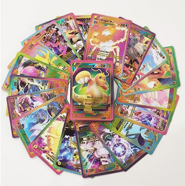 55 PCS Rain Bow Foil Trading Cards – VMAX, GX, EX, GMAX Styles – No Duplicates – Colorful Battle Card Set – Gift for Kids & Collectors