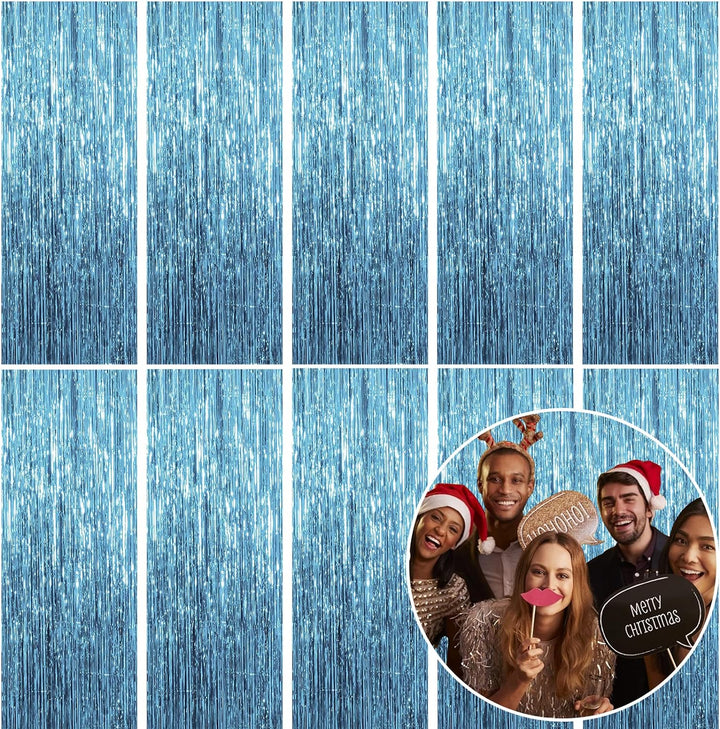 2 Pack Blue Streamers Party Decorations Fringe Backdrop Ocean Themed Decorations Foil Curtain Backdrop Blue Birthday Ocean Party Decor Supplies
