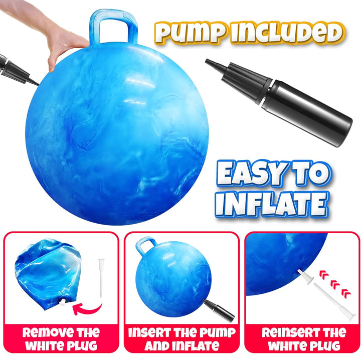 Hopper Ball with Handle for Kids 20-Inch (50Cm) Bouncy Balls for Kids, Blue Jumping Ball for Kids Kangaroo Hippity Hop Balls, Sit and Spin Bouncing Ball with Handle Bounce Ball for Kids with Hand Pump