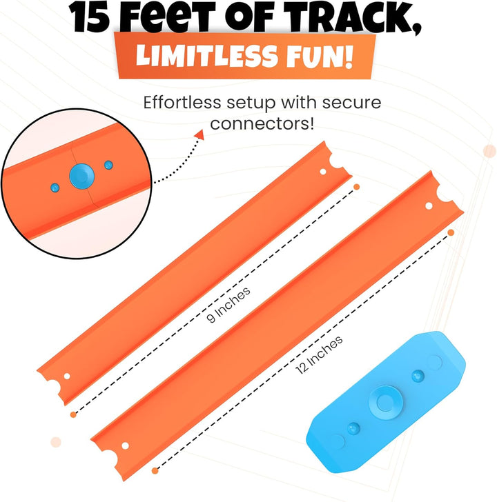 Replacement Track Set Builder Pieces for Hot Wheels Toy Cars 36-Piece Straight Track Set, Connectors Included, 15 Feet of Track