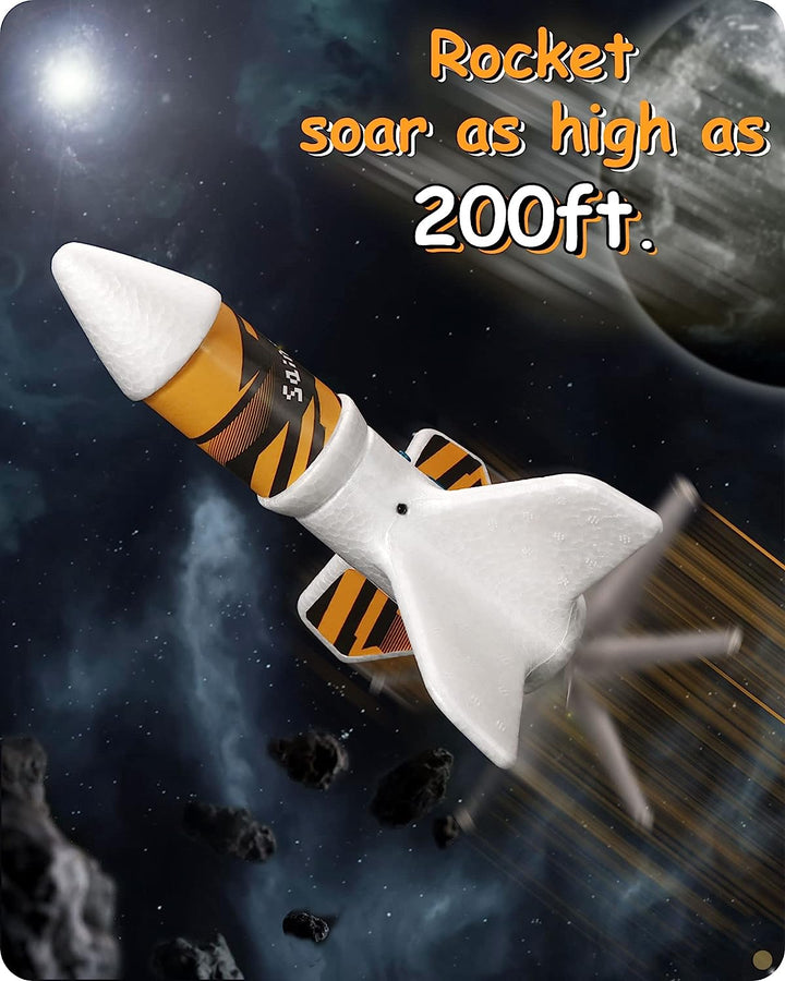 Rocket Launcher for Kids - Motorized Air Rocket Launch up to 200 Ft, Safely Land with Parachute, Self-Launching Outdoor Toy, White