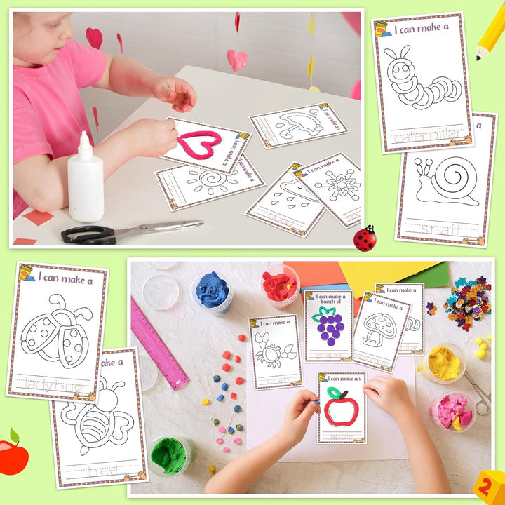 72 Pcs Alphabet & Shape Play Dough Mat for Toddler Rainbow Star Flower Play Mats Card for Clay or Dough Preschool Learning Accessories for Toddler Kid 2-6 Years Back to School Classroom