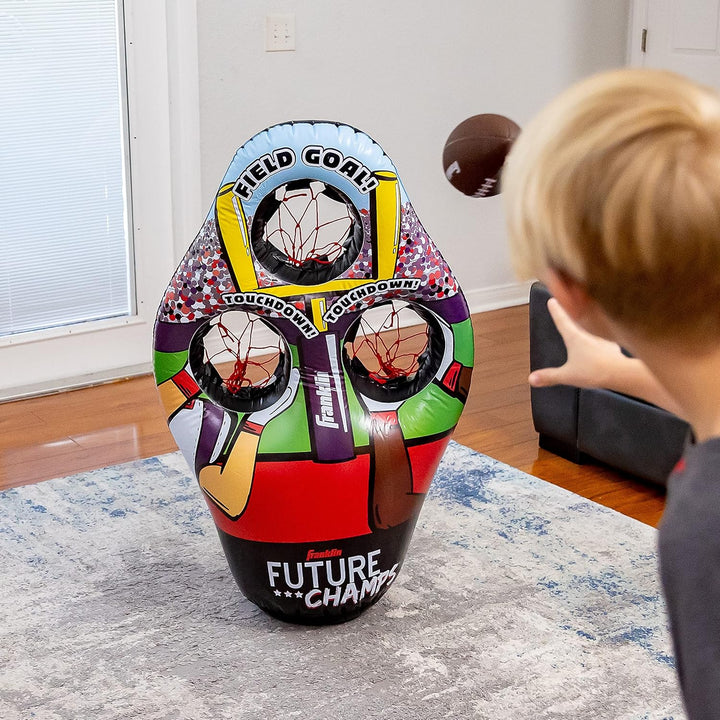 Kids Football Target Toss Game - Inflatable Throwing Target Toy with Soft Mini Footballs - Fun Kids Sports Game